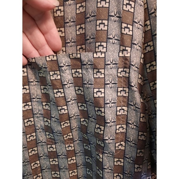 Silk Icon 100% Silk Geometric SHORT SLEEVE BUTTON UP SHIRT Large L - Picture 3 of 6